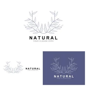 Simple Botanical Leaf and Flower Logo, Vector Natural Line Style, Decoratio.. Illustrazione stock