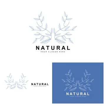 Simple Botanical Leaf and Flower Logo, Vector Natural Line Style, Decoratio.. 스톡 일러스트
