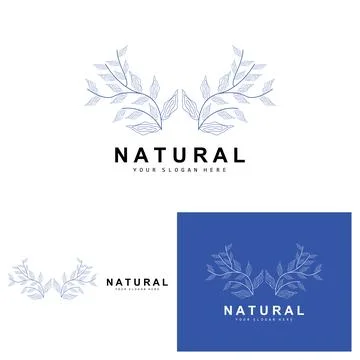Simple Botanical Leaf and Flower Logo, Vector Natural Line Style, Decoratio.. Illustrazione stock