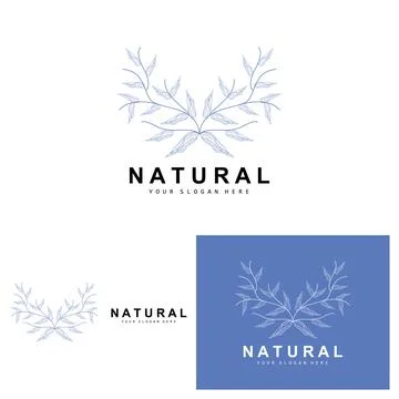 Simple Botanical Leaf and Flower Logo, Vector Natural Line Style, Decoratio.. Illustrazione stock