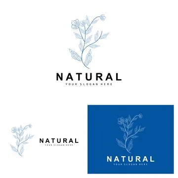 Simple Botanical Leaf and Flower Logo, Vector Natural Line Style, Decoratio.. Illustrazione stock