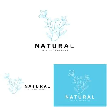 Simple Botanical Leaf and Flower Logo, Vector Natural Line Style, Decoratio.. Illustrazione stock
