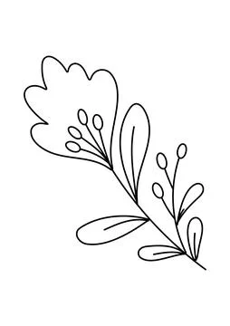 Simple botanical leaf branch in boho style for coloring page Stock Illustration