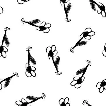 Simple Botanical Seamless Pattern. Cute Abstractive Plants Ornament. Flowers and Stock Illustration