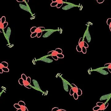 Simple Botanical Seamless Pattern. Cute Abstractive Plants Ornament. Flowers and Stock Illustration