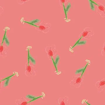 Simple Botanical Seamless Pattern. Cute Abstractive Plants Ornament. Flowers and Stock Illustration