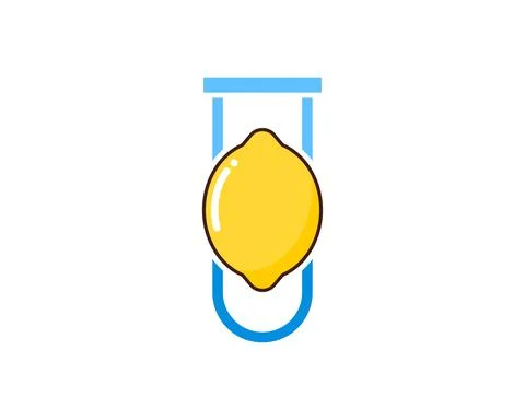Simple bottle laboratory with fresh lemon inside Stock Illustration