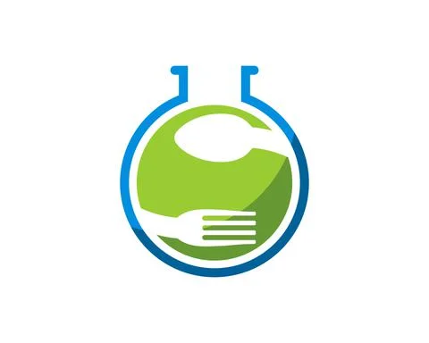 Simple bottle laboratory with spoon and fork inside Stock Illustration
