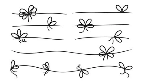 Simple bows. Gift bow knot on line rope. Black present decorative knots. Border 스톡 일러스트