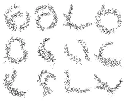 Simple branch of the eucalyptus plant, decorative with rounded leaves. Graphic Stock Illustration