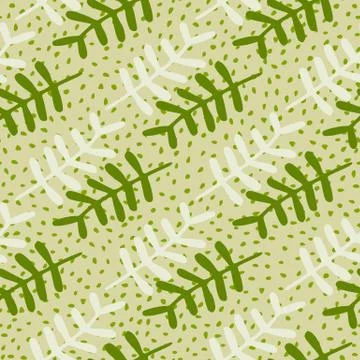 Simple branch silhouettes seamless pattern. White and green elements on paste Stock Illustration
