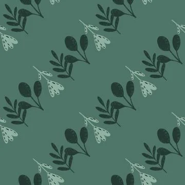 Simple branches and leaves forest silouettes seamless pattern. Vintage simple Stock Illustration