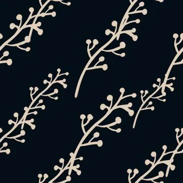 Simple branches seamless pattern on black background. Vintage rustic with twi Stockillustratie