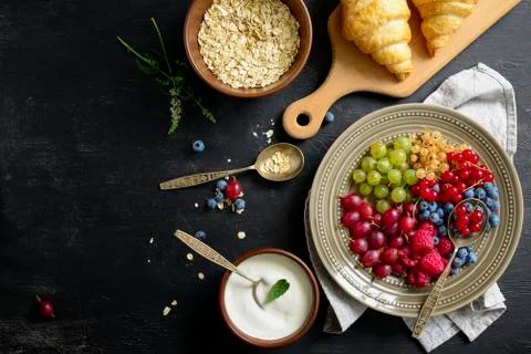 Simple breakfast with summer berries Stock Photos