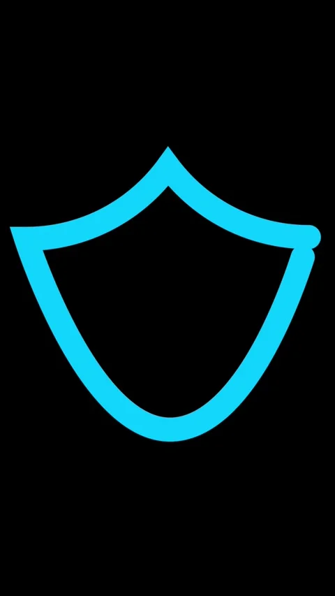 Simple bright cyan abstract shield shape on a black background symbol icon Stock Footage 337460161