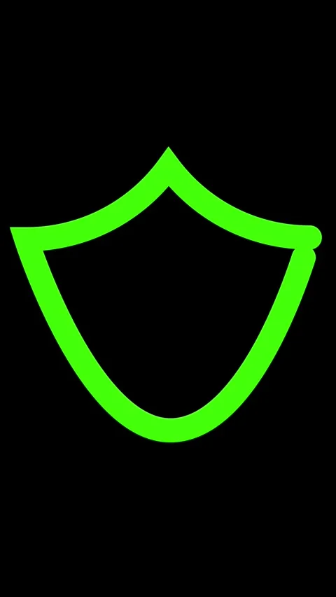 Simple bright green abstract shield shape on a black background symbol icon Stock Footage 337460163