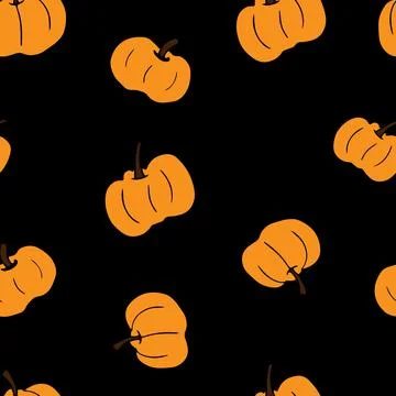Simple bright seamless pattern with pumpkins on black background. Halloween.  Stock Illustration