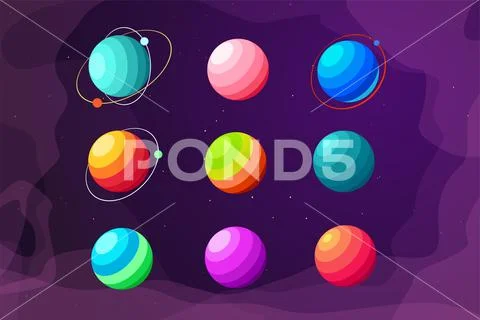 Simple bright various alien planets in set Stockillustratie