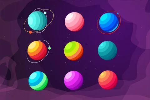 Simple bright various alien planets in set Stock Illustration