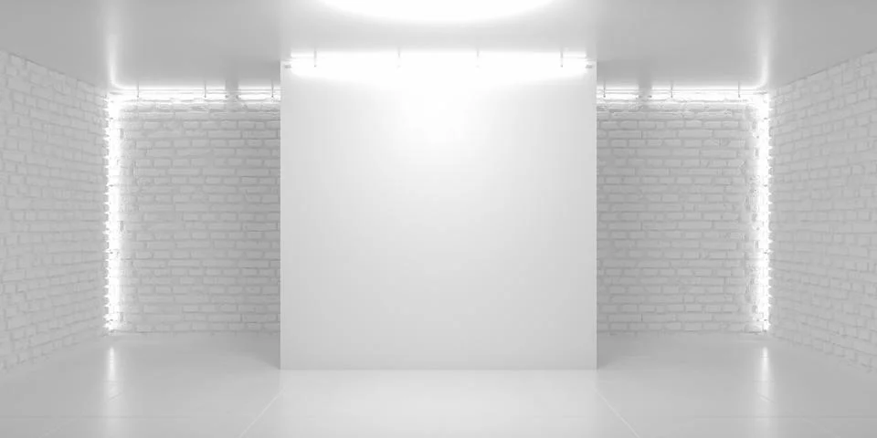 Simple bright white background. Three-dimensional stage. Illuminated brick .. 스톡 일러스트