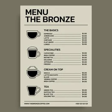 Simple the bronze coffee shop menu Stock Illustration