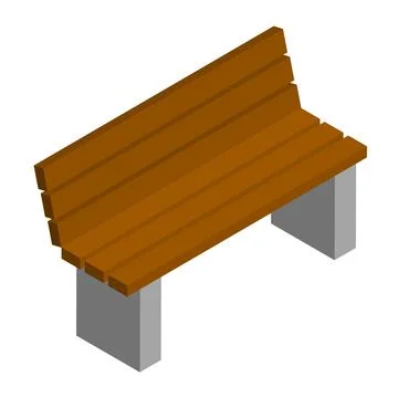 Simple brown city bench with backrest in isometric view isolated on white. Illustrazione stock