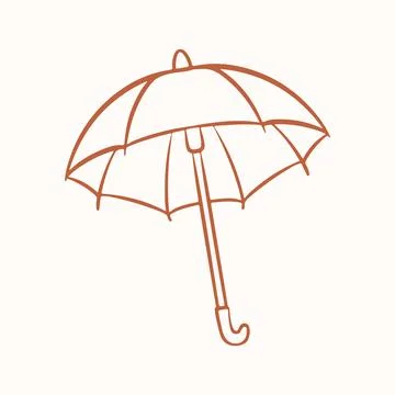 Simple brown line art style umbrella icon isolated on beige background. Hand Stock Illustration