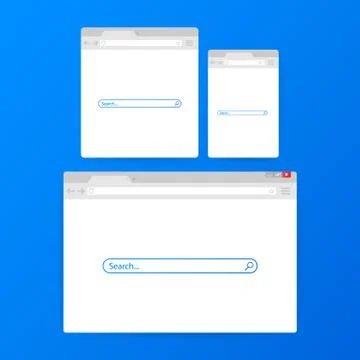 Simple browser window on blue background. Browser search. Web browser in flat 库存插图