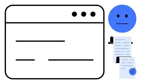 Simple browser window with document files and a blue emotion icon. Ideal for  스톡 일러스트