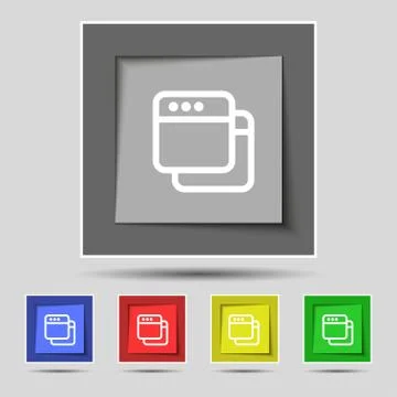 Simple Browser window icon sign on the original five colored buttons. Vector Stockillustratie