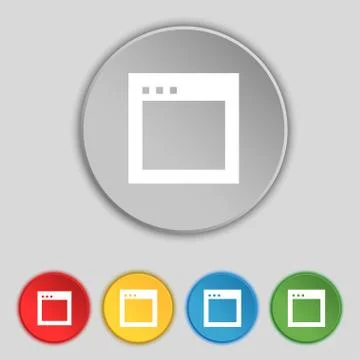 Simple Browser window icon sign. Symbol on five flat buttons. Vector Stock Illustration