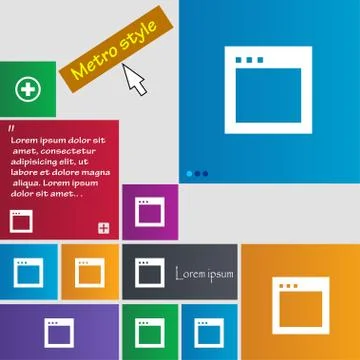 Simple Browser window icon sign. Metro style buttons. Modern interface websit Illustrazione stock