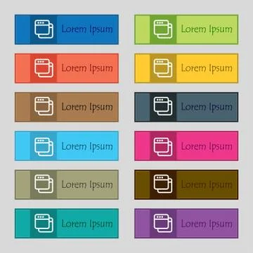 Simple Browser window  icon sign. Set of twelve rectangular, colorful, beauti 스톡 일러스트