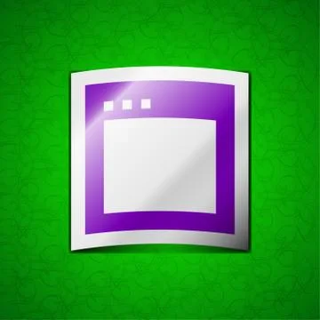 Simple Browser window icon sign. Symbol chic colored sticky label on green backg 스톡 일러스트