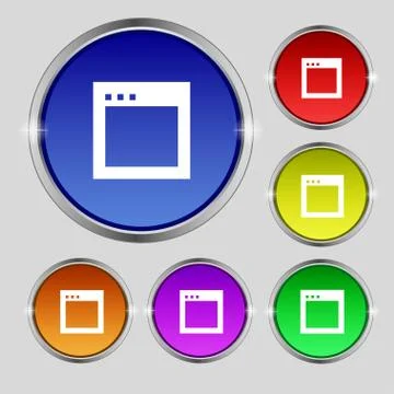Simple Browser window icon sign. Round symbol on bright colourful buttons. 스톡 일러스트