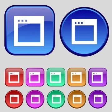 Simple Browser window icon sign. A set of twelve vintage buttons for your design 스톡 일러스트