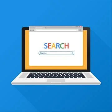 Simple browser window on laptop on blue background. Browser search. Vector il 库存插图