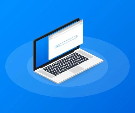 Simple browser window on laptop on blue background. Browser search. Web brows Stock Illustration