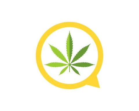 Simple bubble chat with green cannabis leaf inside Illustrazione stock