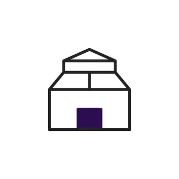 Simple building icon with a distinctive rooftop silhouette and bold purple .. Ilustración de archivo