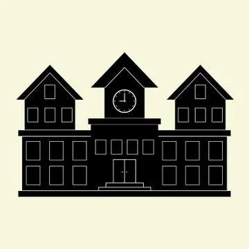Simple building icon with tower and clock Stock Illustration