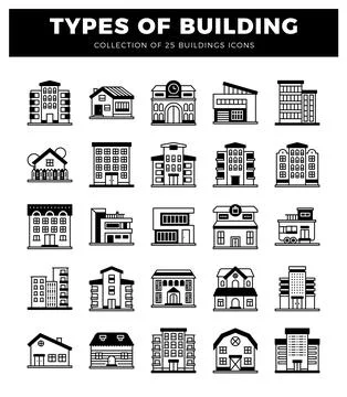 Simple building icons in a grid layout. white background. for architecture .. Stock Illustration