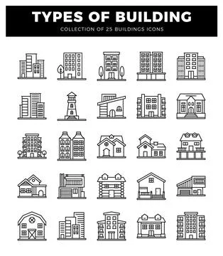 Simple building icons on a white background. representing various architect.. Stock Illustration