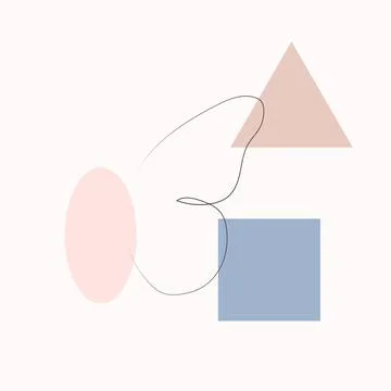 Simple butterfly one line drawing on minimal cubism shapes background. Abstra Stock Illustration