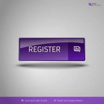 Simple button on the neutral gray background with icons. Vector design elemen Illustrazione stock