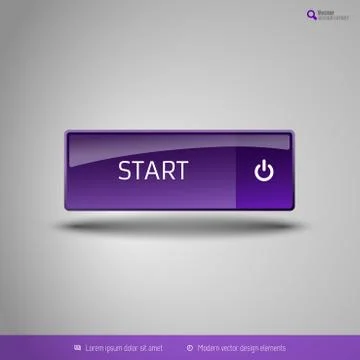 Simple button on the neutral gray background with icons. Vector design elemen Illustrazione stock