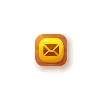 Simple button, yellow square with envelope, vector design icon on white Stock Illustration