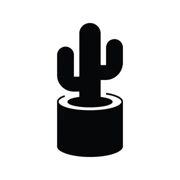 Simple cactus in pot silhouette icon isolated on white background Stock Illustration