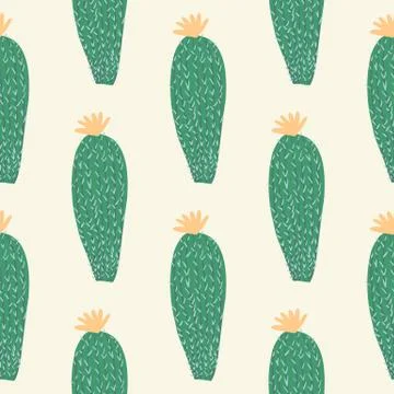 Simple cactus seamless pattern. Cacti doodle vector illustration. Stock Illustration