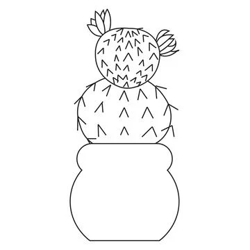 Simple cactus with two flowers in doodle style. Stock Illustration